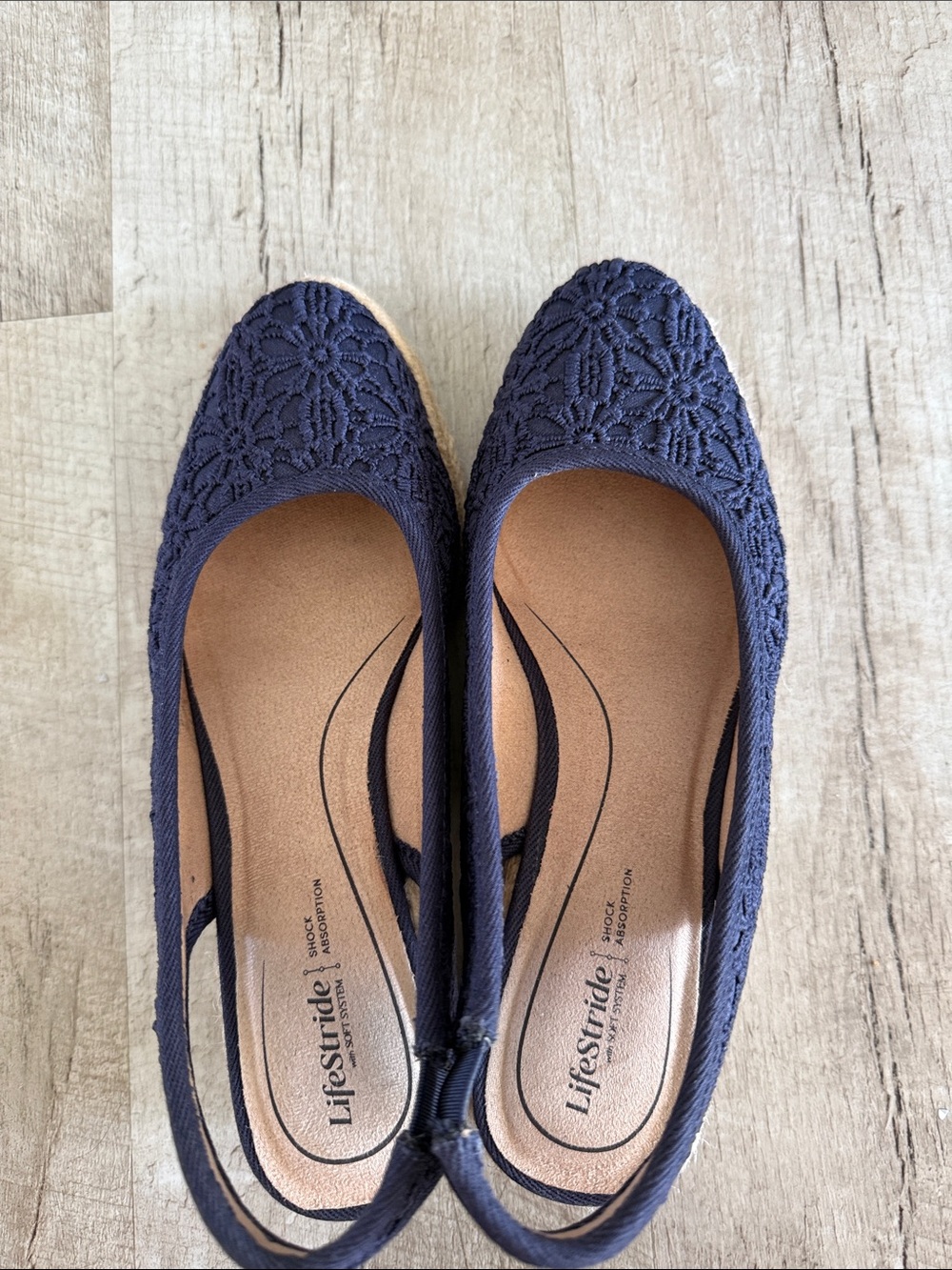 Life Stride Navy Crochet Slingback  with Floral Lace
